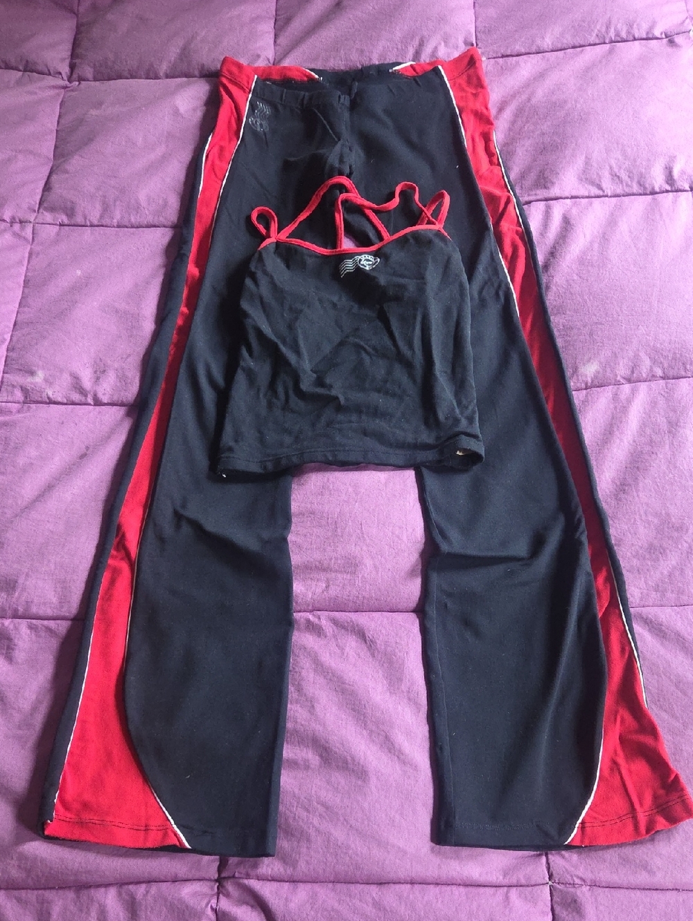 Vintage OG Brasil Sul Black & Red Low Rise Long Bootcut Pant & Cami Top Set M